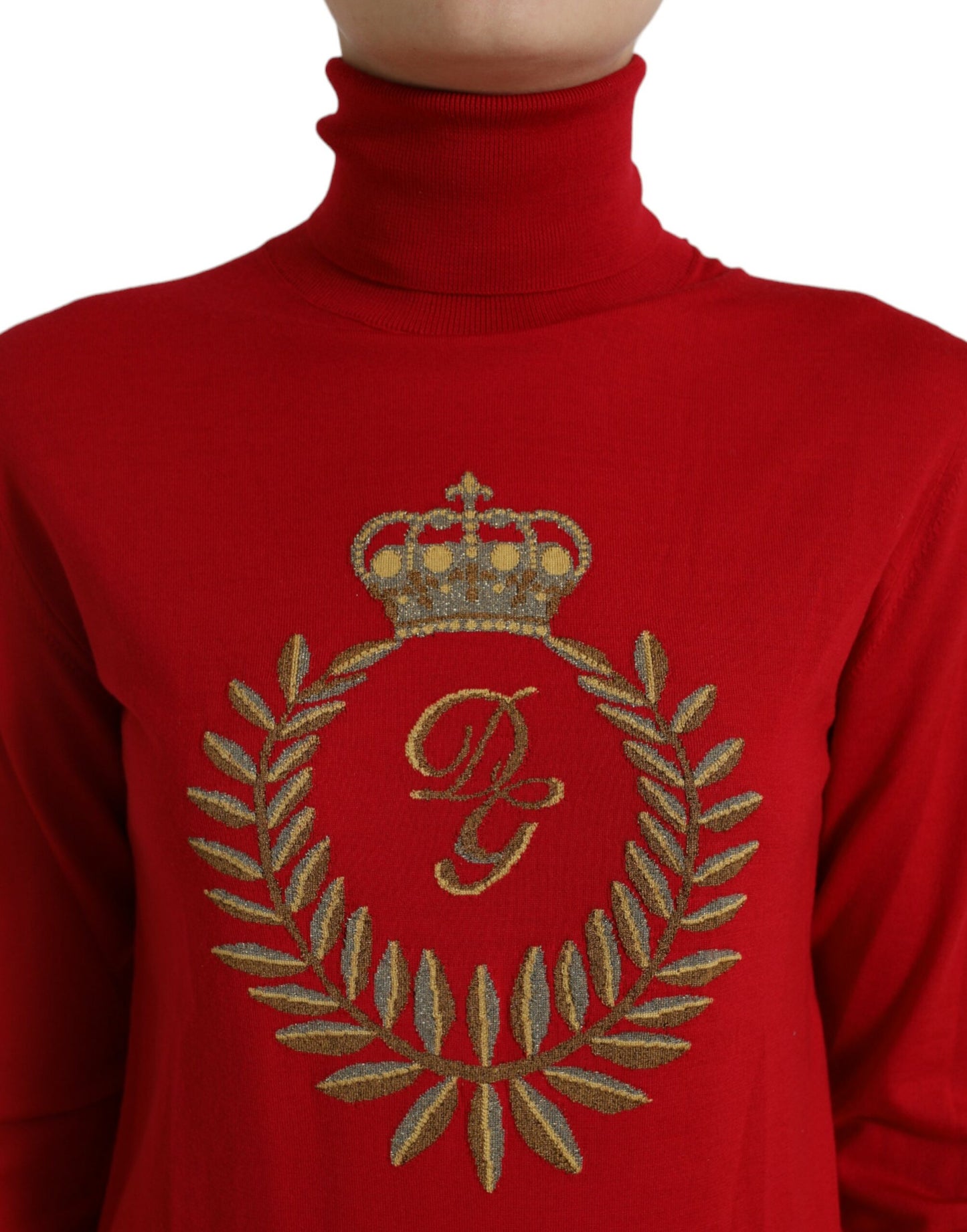 Red Intarsia Wool Turtleneck Pullover Sweater