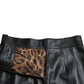 Black Leather High Waist A-line Mini Skirt