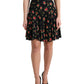 Black Rose Print High Waist A-line Mini Skirt