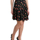 Black Rose Print High Waist A-line Mini Skirt