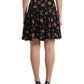 Black Rose Print High Waist A-line Mini Skirt