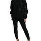 Black Pullover Floral Logo Applique Sweater