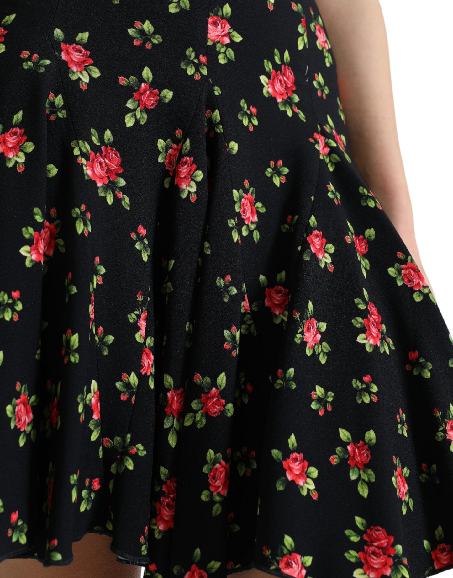 Black Rose Print High Waist A-line Mini Skirt