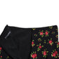 Black Rose Print High Waist A-line Mini Skirt