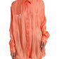 Peach Long Sleeve Button Down Blouse Top