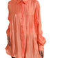 Peach Long Sleeve Button Down Blouse Top