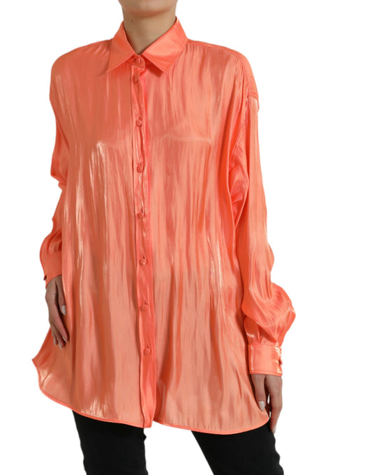 Peach Long Sleeve Button Down Blouse Top