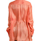 Peach Long Sleeve Button Down Blouse Top