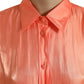 Peach Long Sleeve Button Down Blouse Top