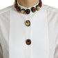 White Cotton Crystals Embellished Shirt Top