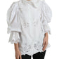 White Cotton Lace Trim Collared Blouse Top