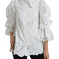 White Cotton Lace Trim Collared Blouse Top