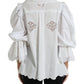 White Cotton Lace Trim Collared Blouse Top