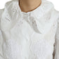 White Cotton Lace Trim Collared Blouse Top