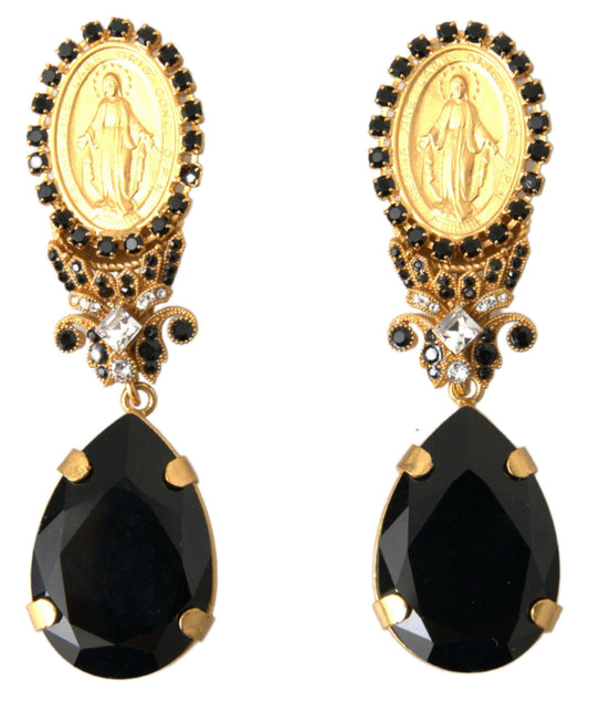 Gold Votive Crystal Madonna Earrings