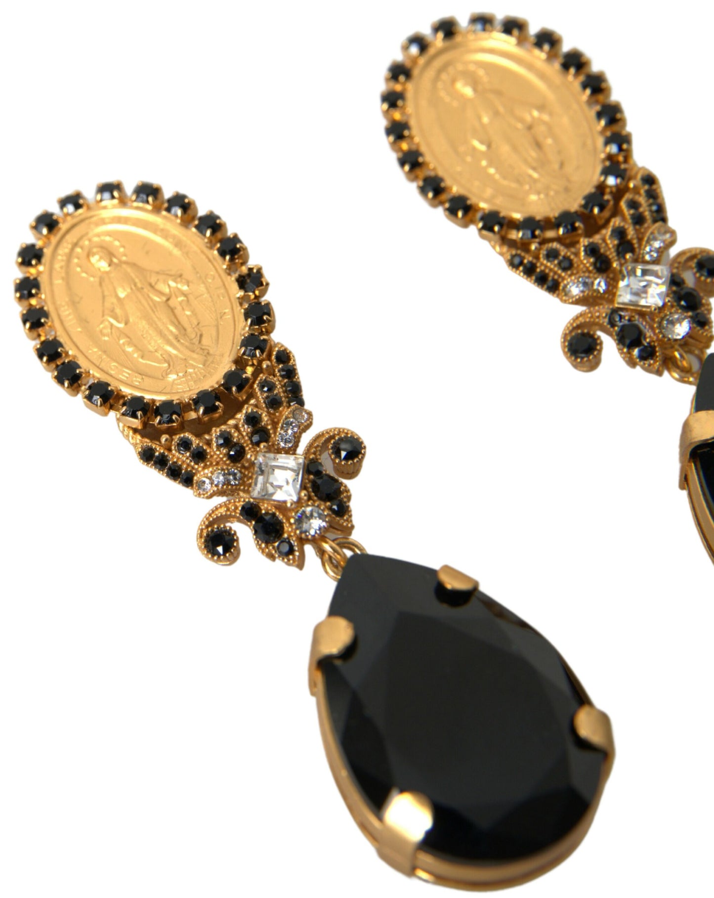 Gold Votive Crystal Madonna Earrings