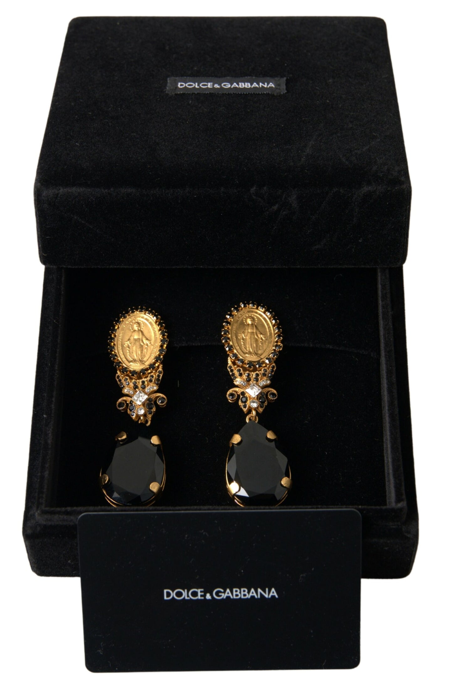 Gold Votive Crystal Madonna Earrings