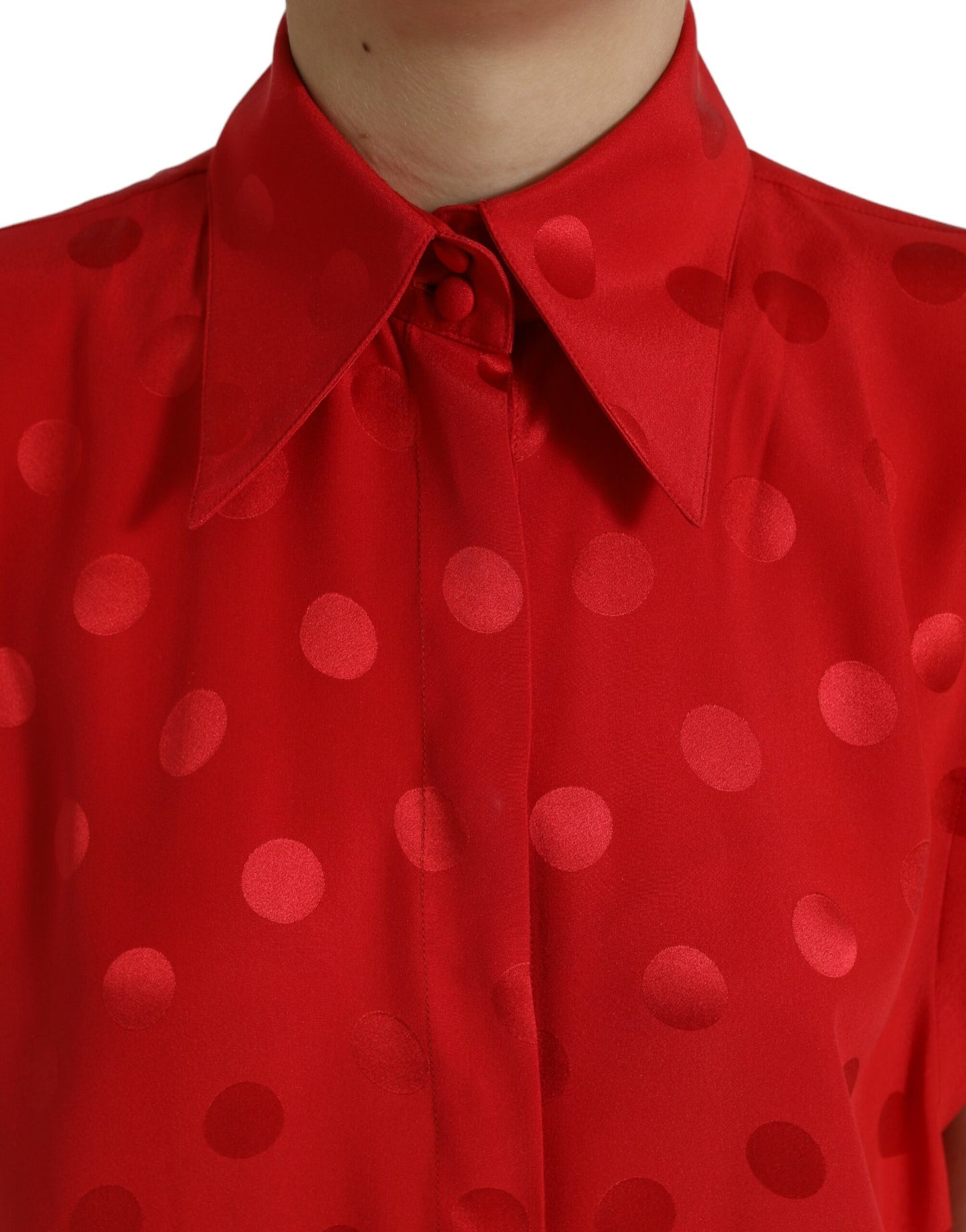 Red Polka Dot Sleeveless Collared Blouse Top