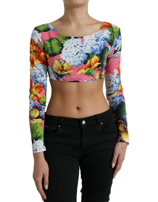 Multicolor Floral Long Sleeves Cropped Top