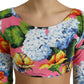 Multicolor Floral Long Sleeves Cropped Top