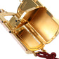 Pink Exotic Leather Mini Mirror Tassel Makeup Bag