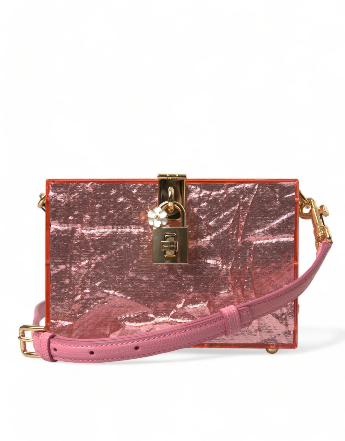 Metallic Pink Plexi Gold Chain Shoulder BOX Bag