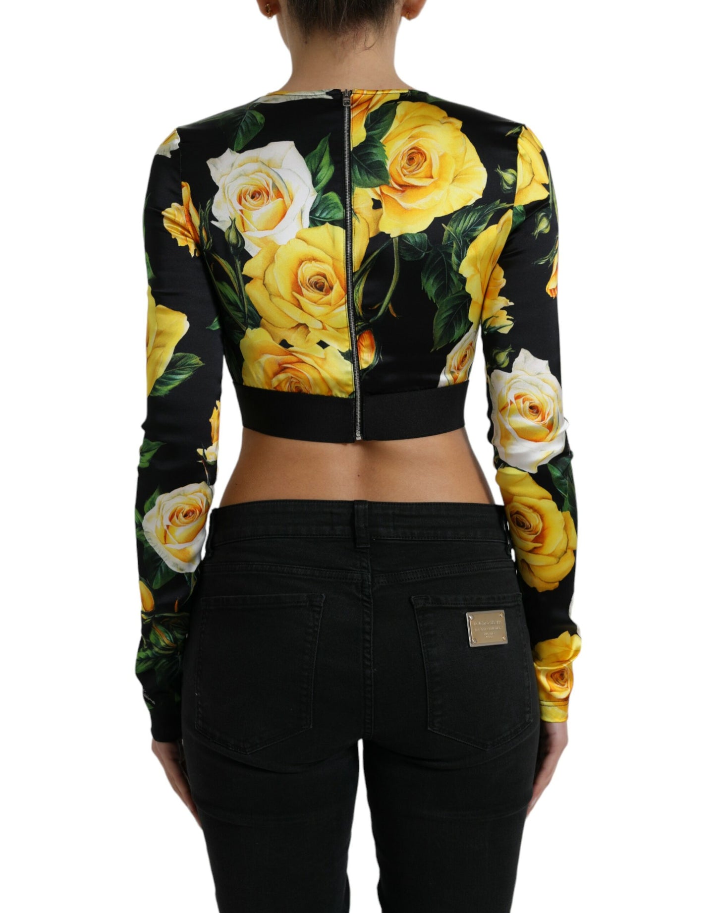 Multicolor Floral Long Sleeves Cropped Top