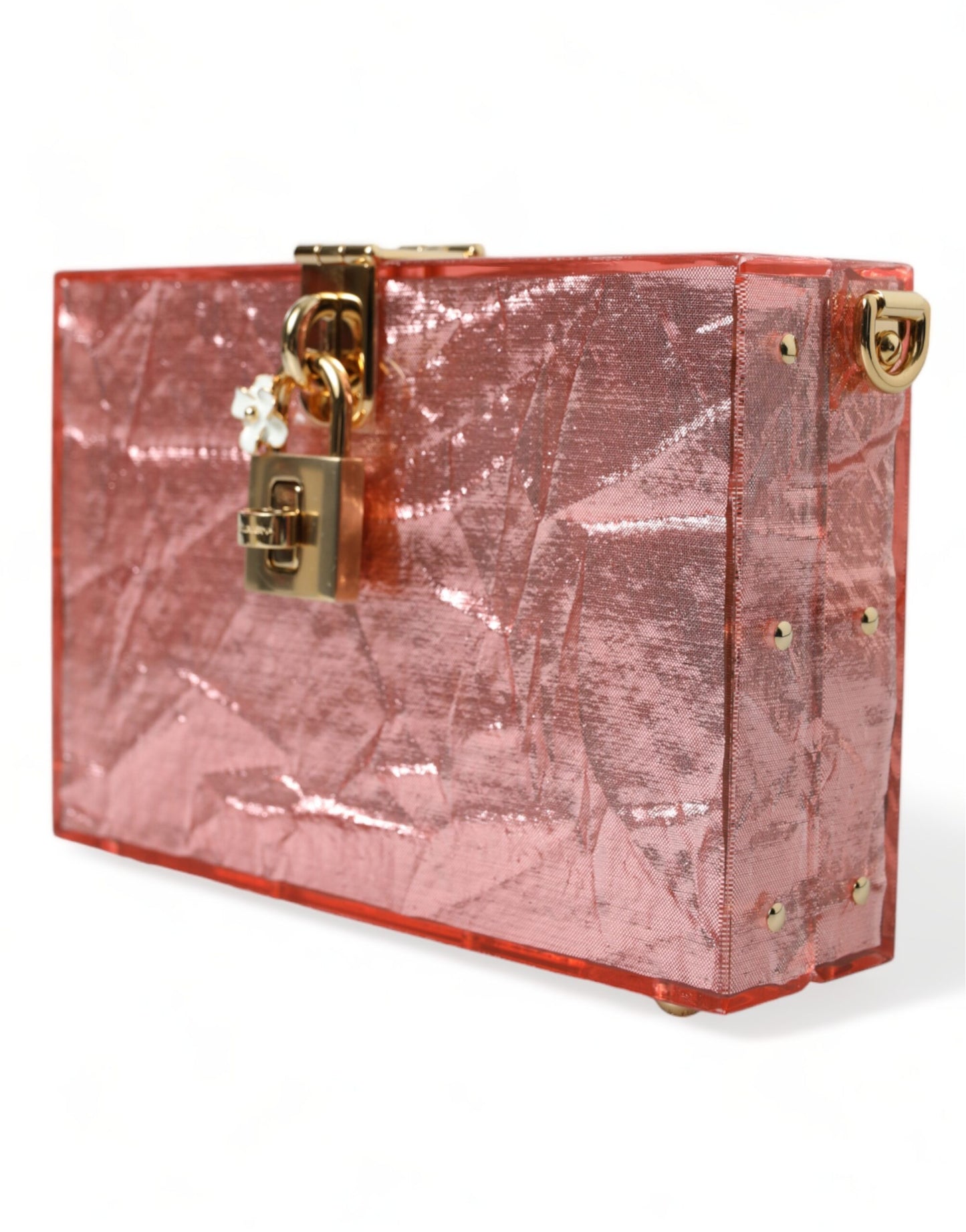 Metallic Pink Plexi Gold Chain Shoulder BOX Bag