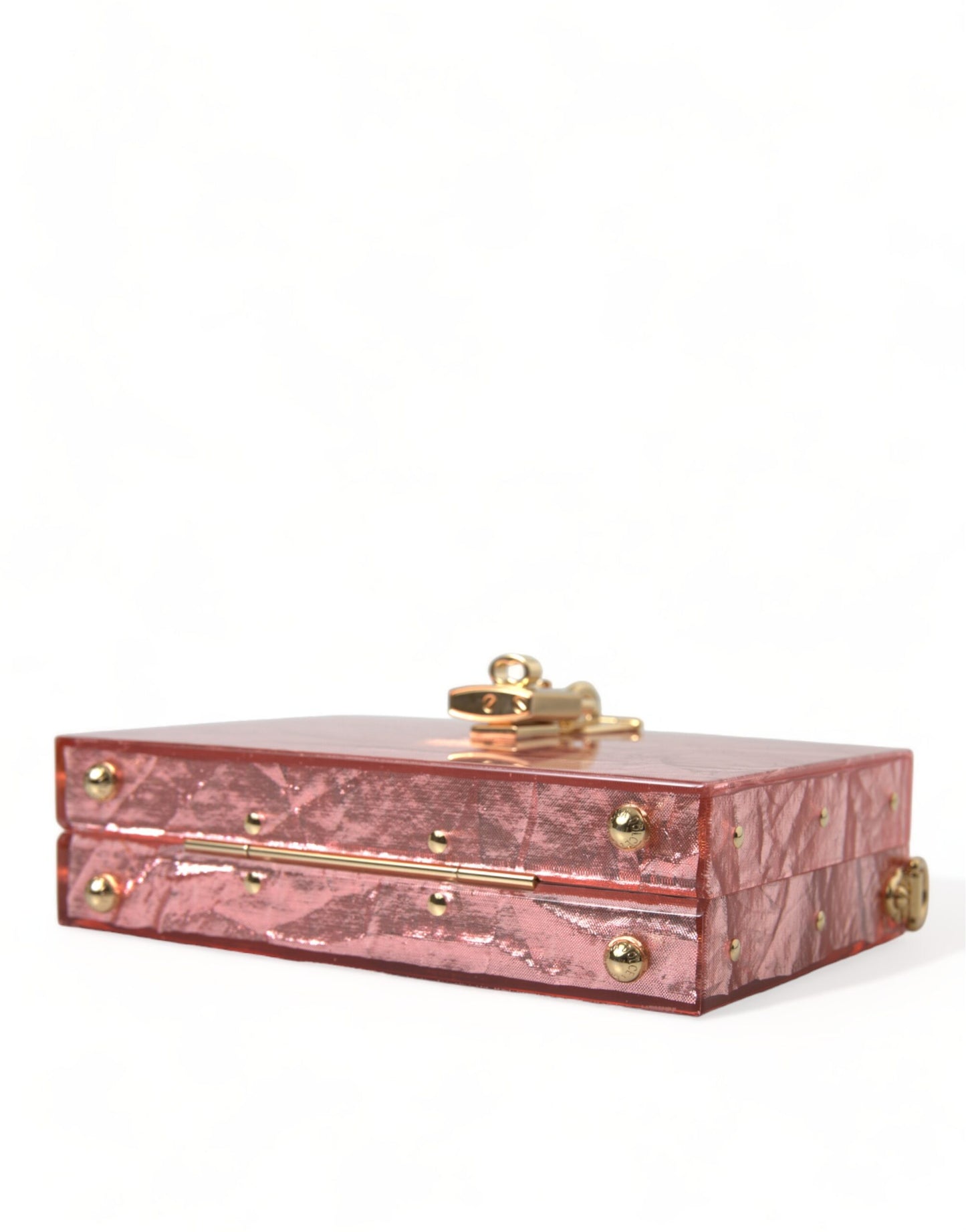 Metallic Pink Plexi Gold Chain Shoulder BOX Bag