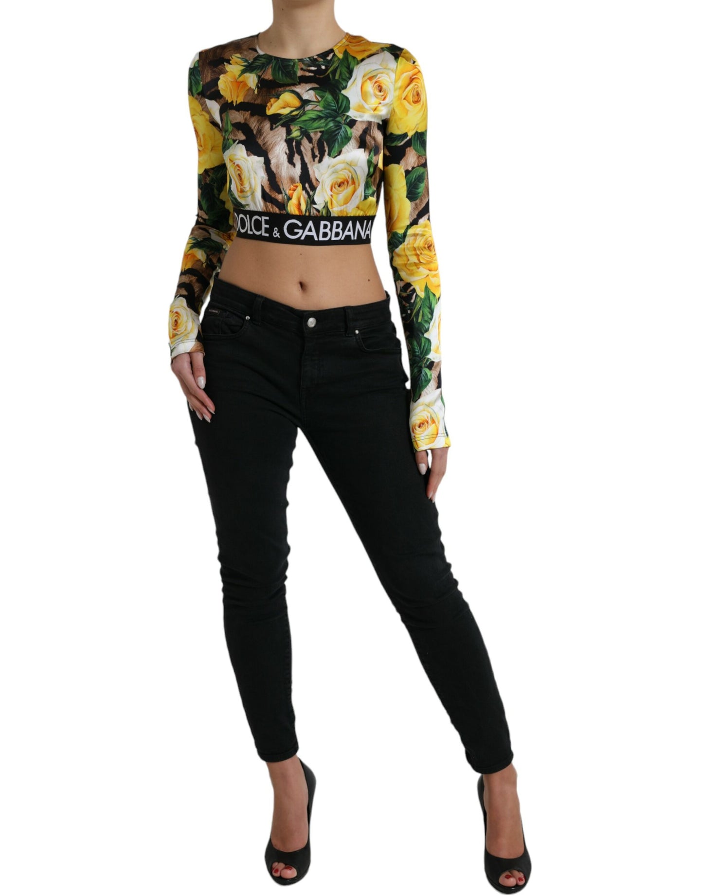 Multicolor Floral Long Sleeves Cropped Top