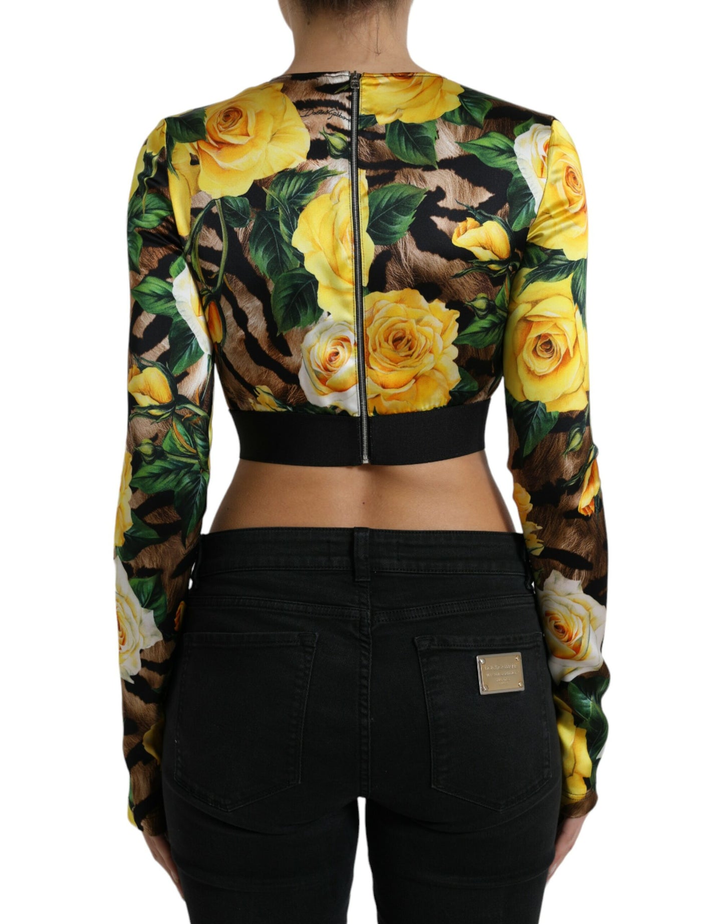 Multicolor Floral Long Sleeves Cropped Top