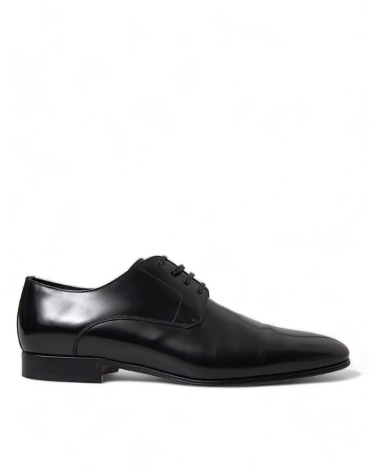 Elegant Black Leather Lace-Up Derby Shoes