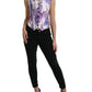 White Floral Print Silk Waistcoat Vest Top