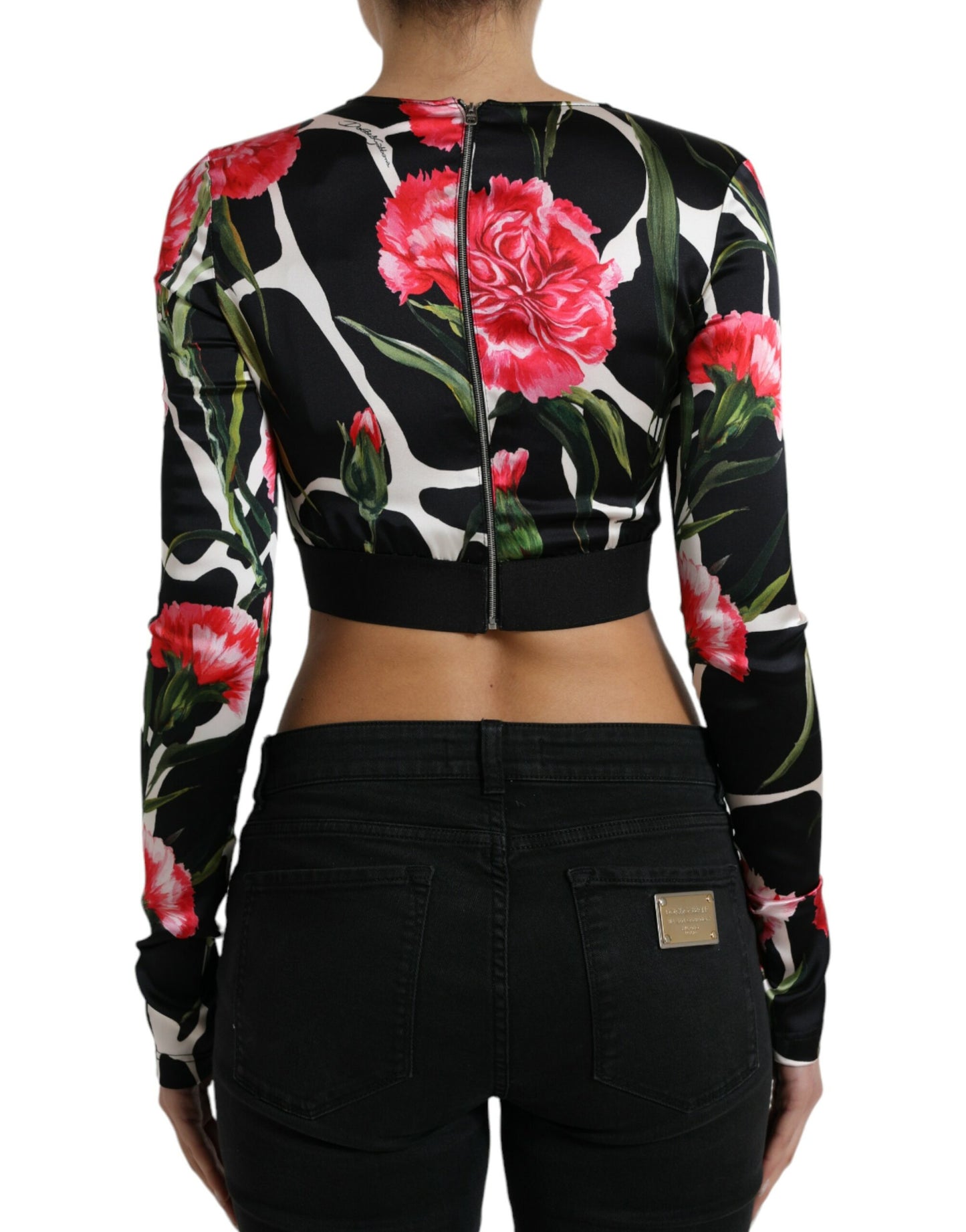 Multicolor Floral Long Sleeves Cropped Top