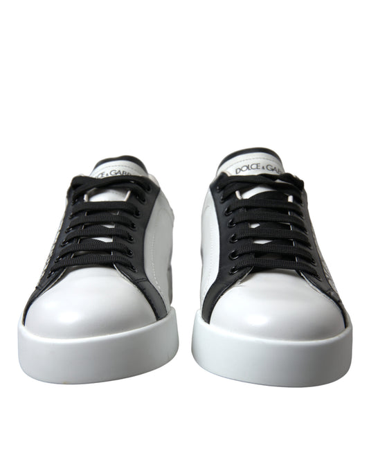 Elegant White Leather Low Top Sneakers