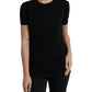 Black Wool Short Sleeves Crewneck T-shirt Top