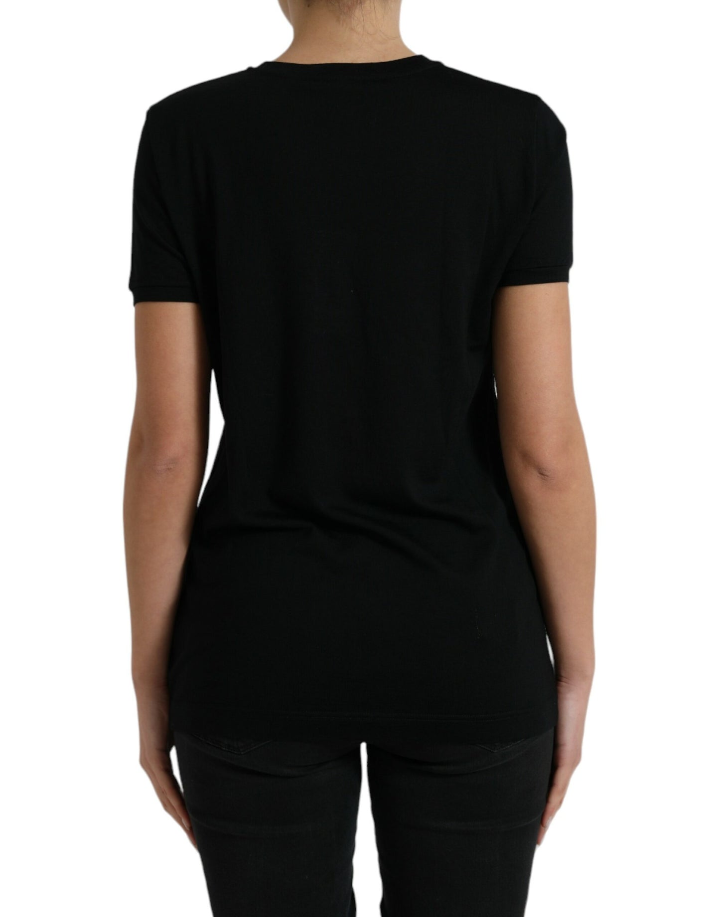 Black Wool Short Sleeves Crewneck T-shirt Top