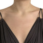 Brown Viscose Plunging V-neck Cropped Tank Top