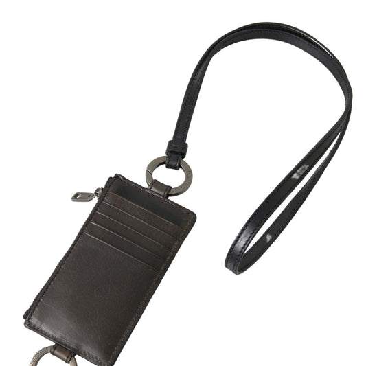 Elegant Black Leather Lanyard Cardholder