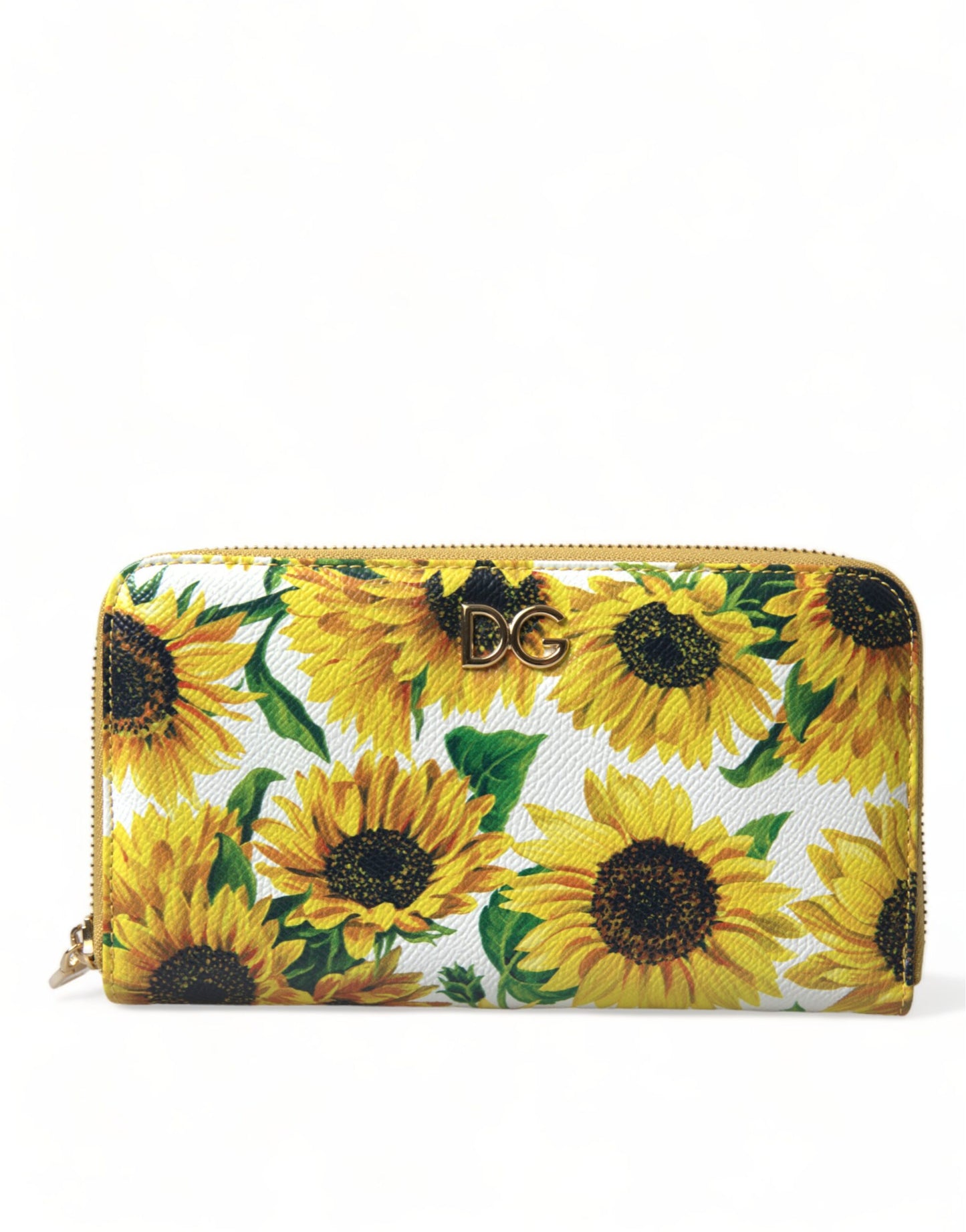 White Sunflower Leather DG Zip Around Continental Wallet