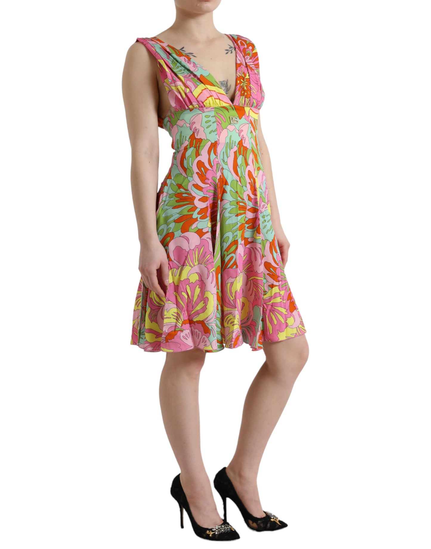 Multicolor Floral Silk A-Line Dress