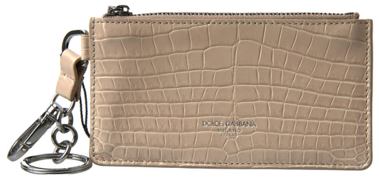 Beige Croc-Embossed Leather Wallet