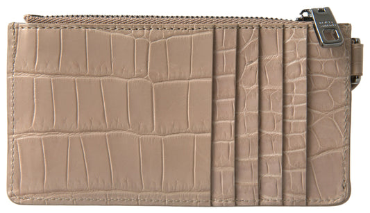 Beige Croc-Embossed Leather Wallet