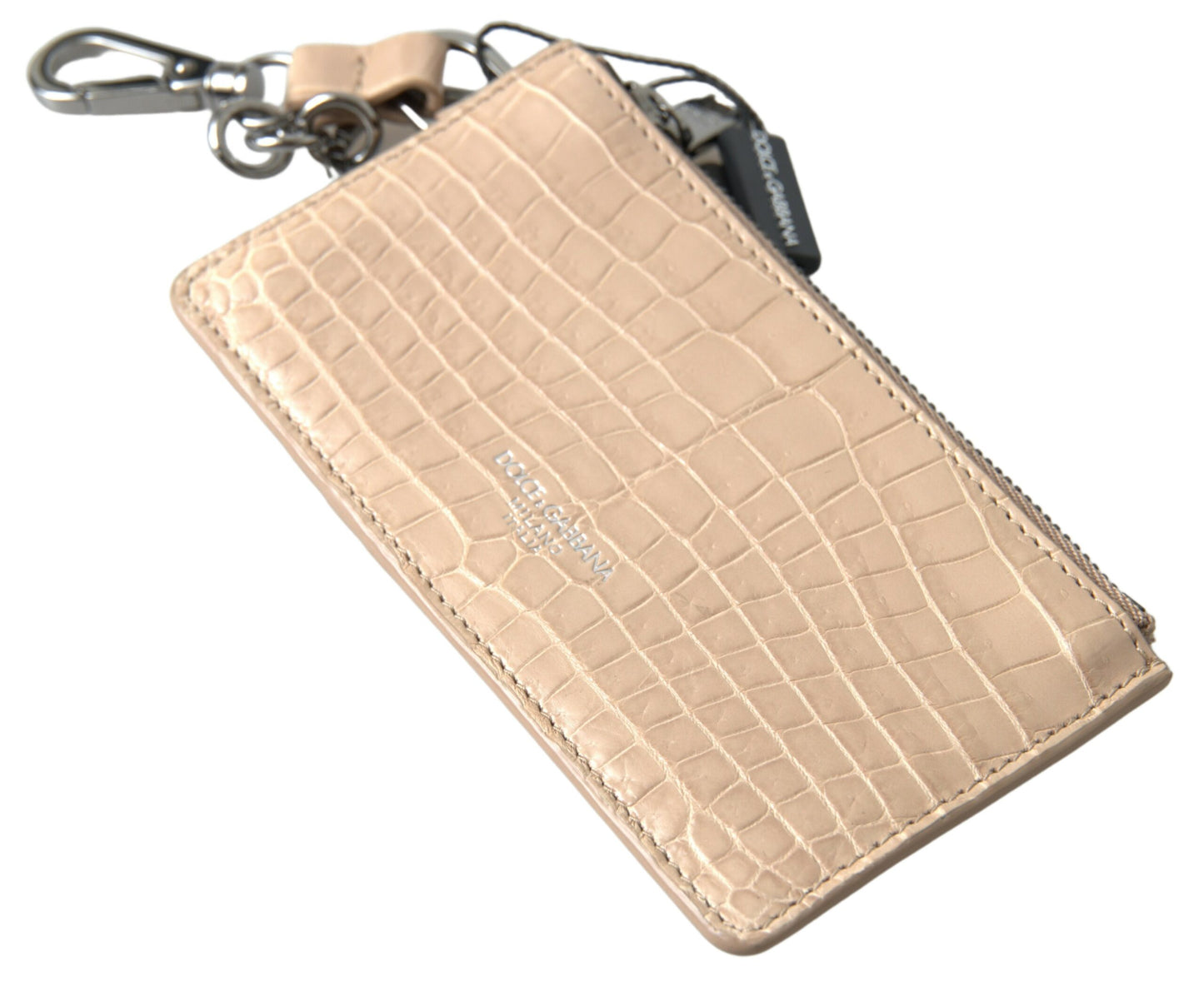 Beige Croc-Embossed Leather Wallet