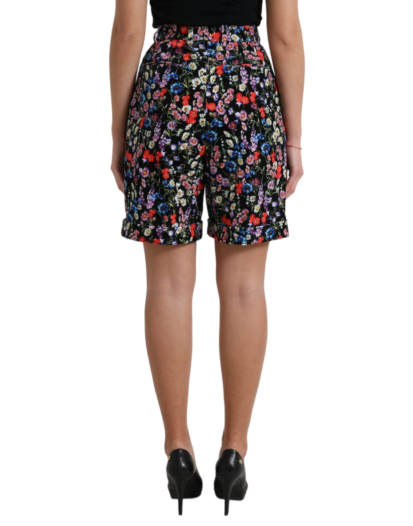 Black Floral High Waist Hot Pants Shorts