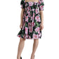 Black A-Line Dress with Pink Floral Prints