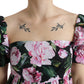Black A-Line Dress with Pink Floral Prints