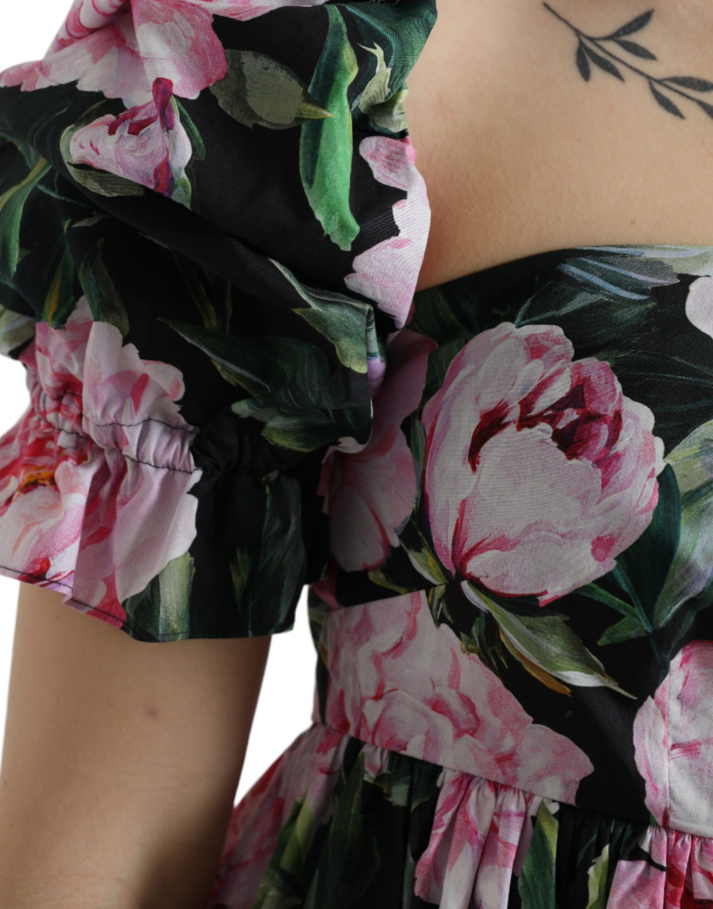 Black A-Line Dress with Pink Floral Prints