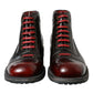 Black Red Leather Lace Up Ankle Boots Shoes