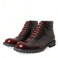 Black Red Leather Lace Up Ankle Boots Shoes